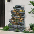 Cascading Rock Water Fountain Outdoor - Waterfalls Fountains with LED Lights, Outdoor/Indoor Resin Fountain for Patio, Garden, Backyard, Deck, Porch, Home Art Docor (24' H)