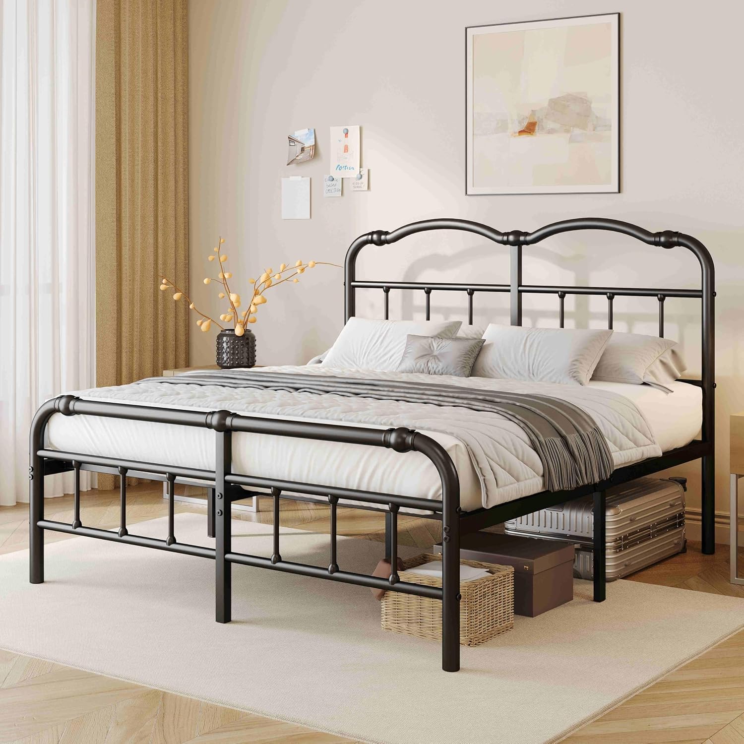 ZIYOO Vinatge California King Size Metal Bed Frame with Metal Headboard and Footboard Cal-King Bed Frame 14 Inch High Under Bed Storage, No Box Spring Needed, Noise Free