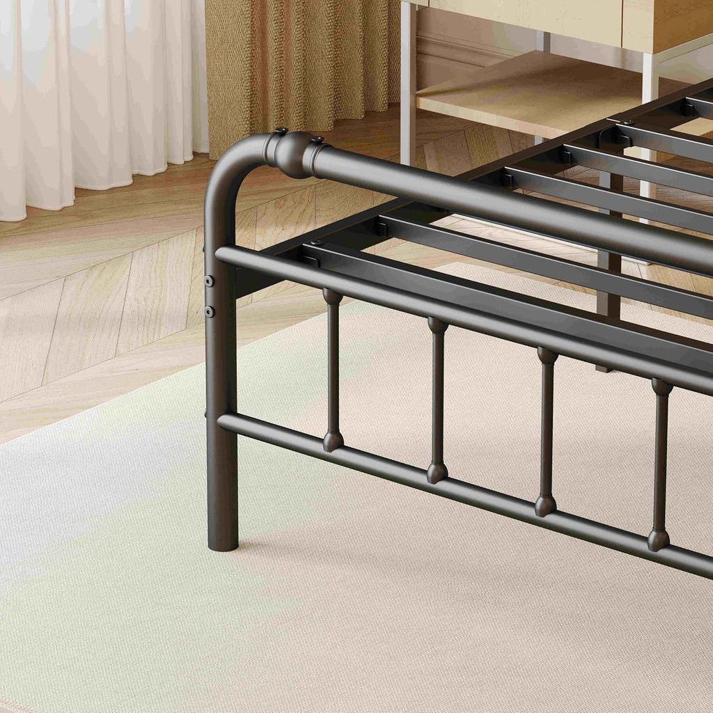 ZIYOO Vintage-Inspired 18 Inch Metal Bed Frame - Victorian Headboard & Footboard, Sturdy Platform Design, Under Bed Storage, No Box Spring Needed, Noise Free, Twin XL Size