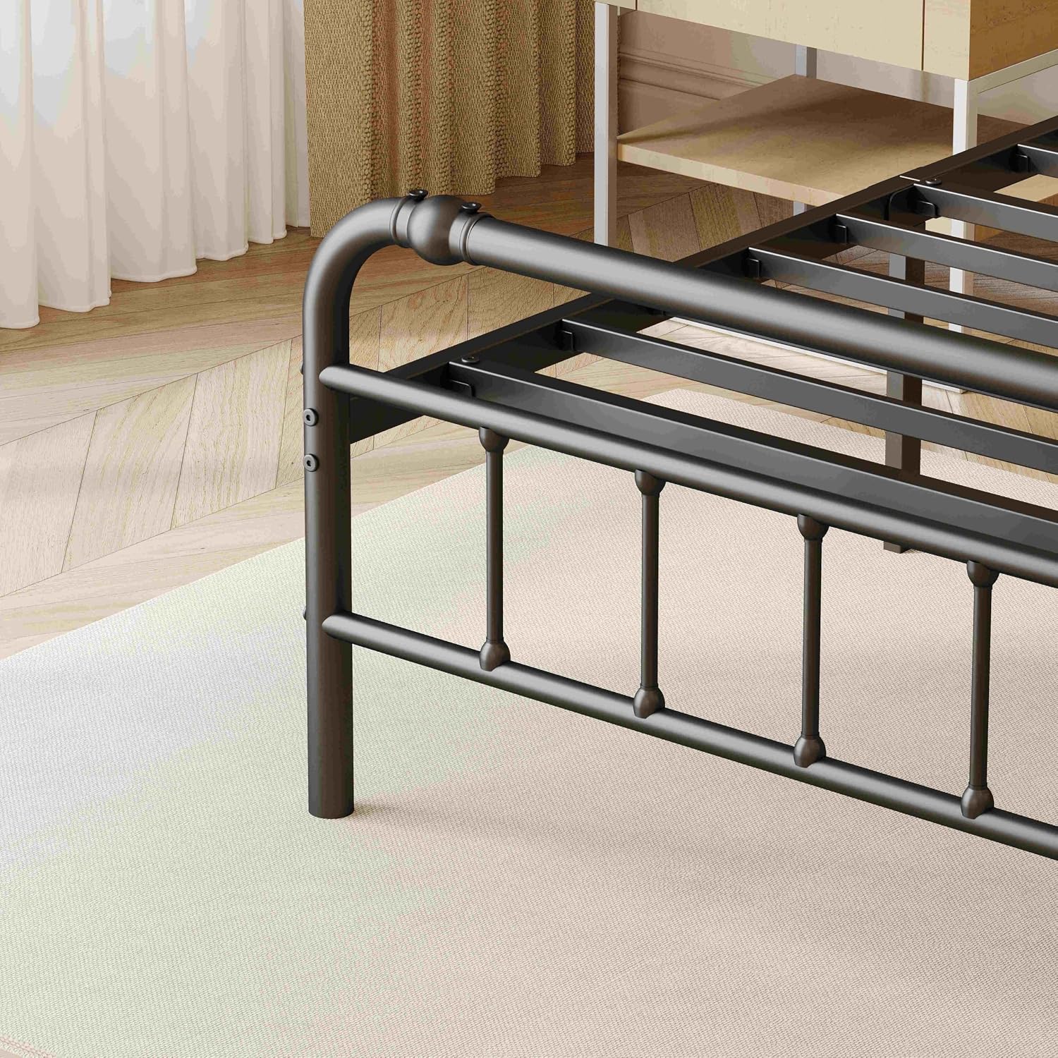 ZIYOO Vintage-Inspired 18 Inch Metal Bed Frame - Victorian Headboard & Footboard, Sturdy Platform Design, Under Bed Storage, No Box Spring Needed, Noise Free, Twin XL Size