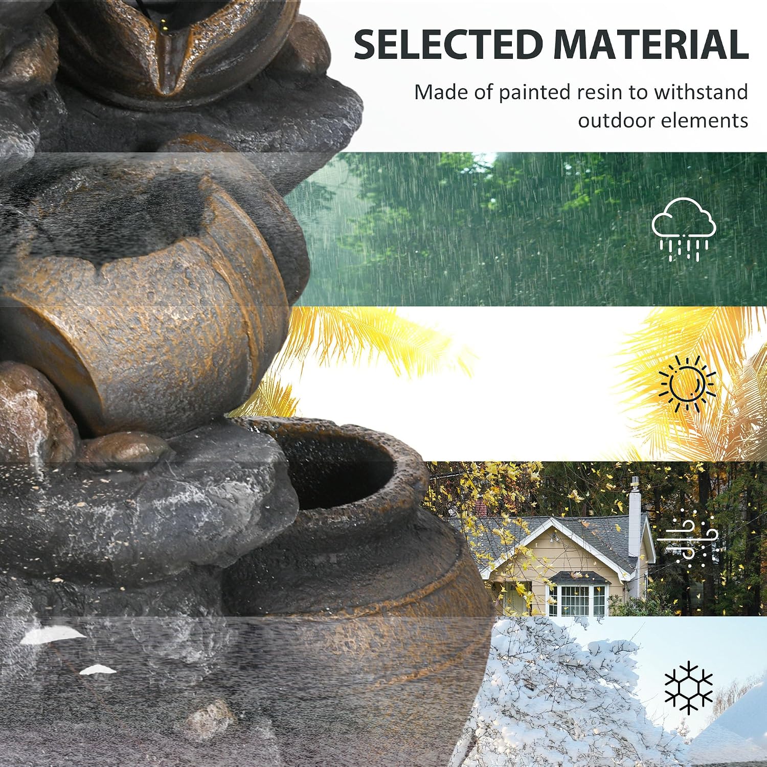 Outsunny 28.3' Tall Solar Powered Outdoor Water Fountain, 4-Tier Floor Standing Resin Cascading Jars and Stacked Stones Waterfall Fountain with LED Lights and Pump for Garden, Patio, Backyard