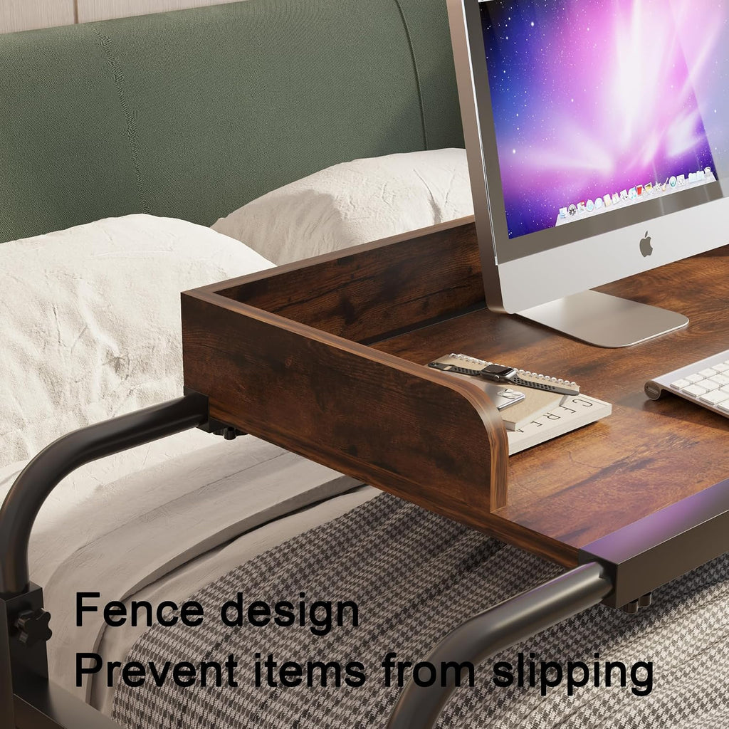 TigerDad Overbed Table with Wheels, Modern Style, Brown, 55.1-82.7x25.6x18.1 inches, 350lbs Weight Capacity