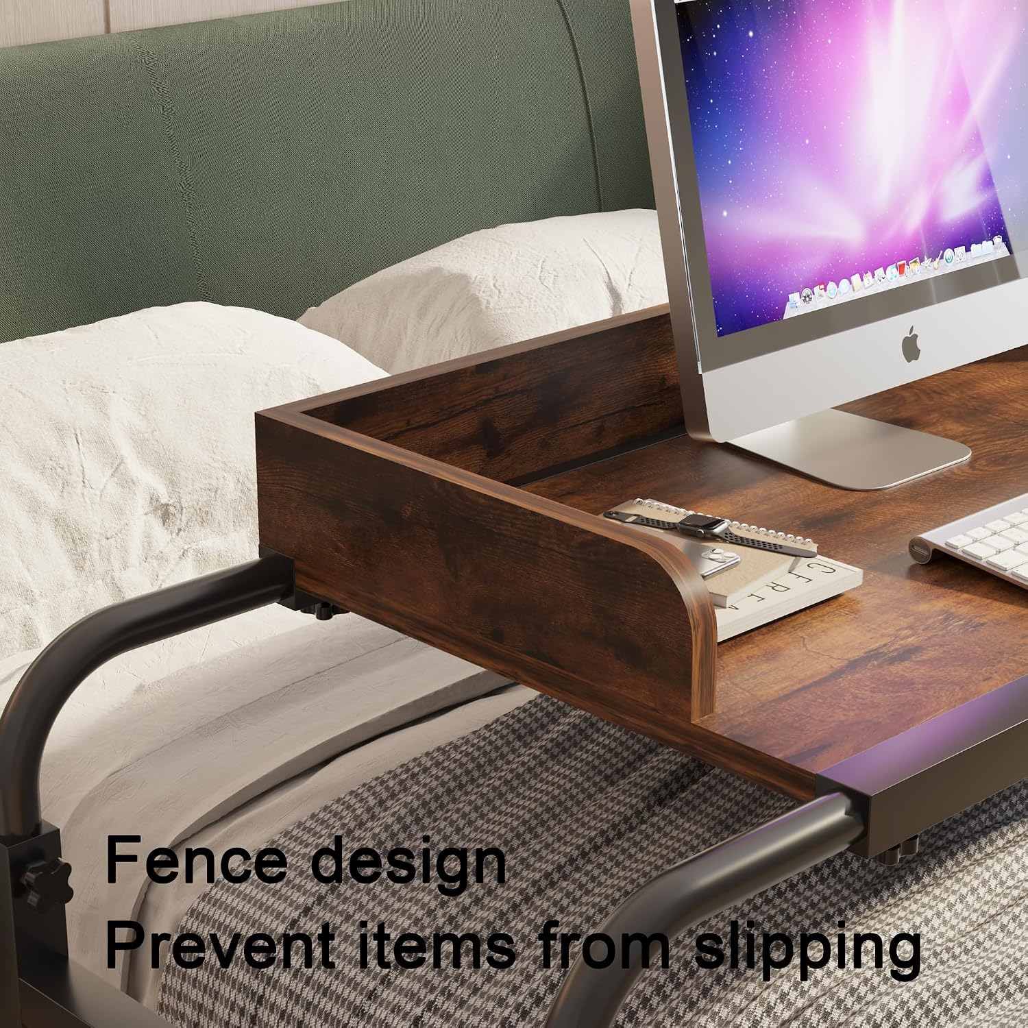 TigerDad Overbed Table with Wheels, Modern Style, Brown, 55.1-82.7x25.6x18.1 inches, 350lbs Weight Capacity