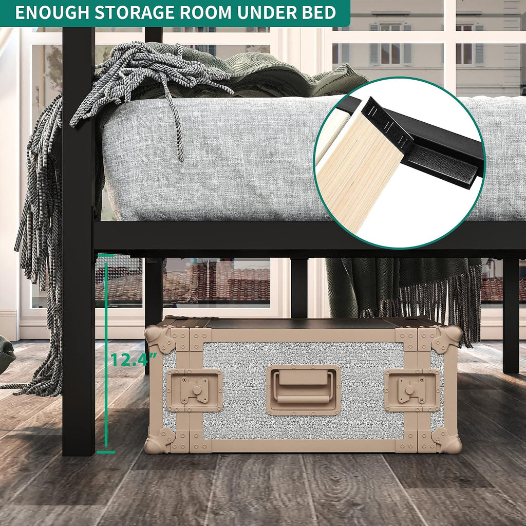 YITAHOME Black Metal 4 Poster Canopy Bed Frame with Headboard, Mattress Foundation with Wooden Slats and Steel Structure, No Box Spring Needed, Modern Heavy Duty Iron Canopy Bed (Full)