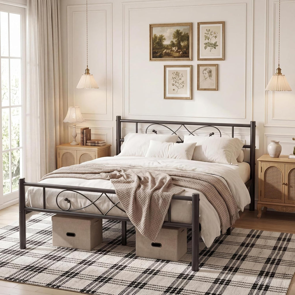 Garvee Full Size Metal Bed Frame, Unique Fist Design Headboard and Footboard, Platform Bed with Under Storage, No Box Spring Needed, Black