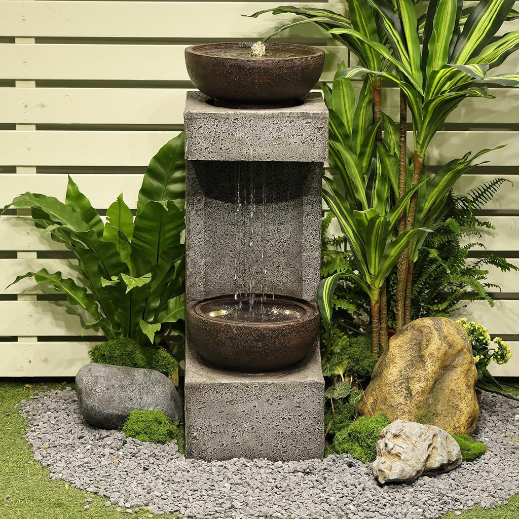 Bumilgar Waterfall Fountain Outdoor Garden Decor for Patio, Backyard, Deck, Porch and Home Art Decor, Outdoor Fountains and Waterfalls with Lights and Pebbles