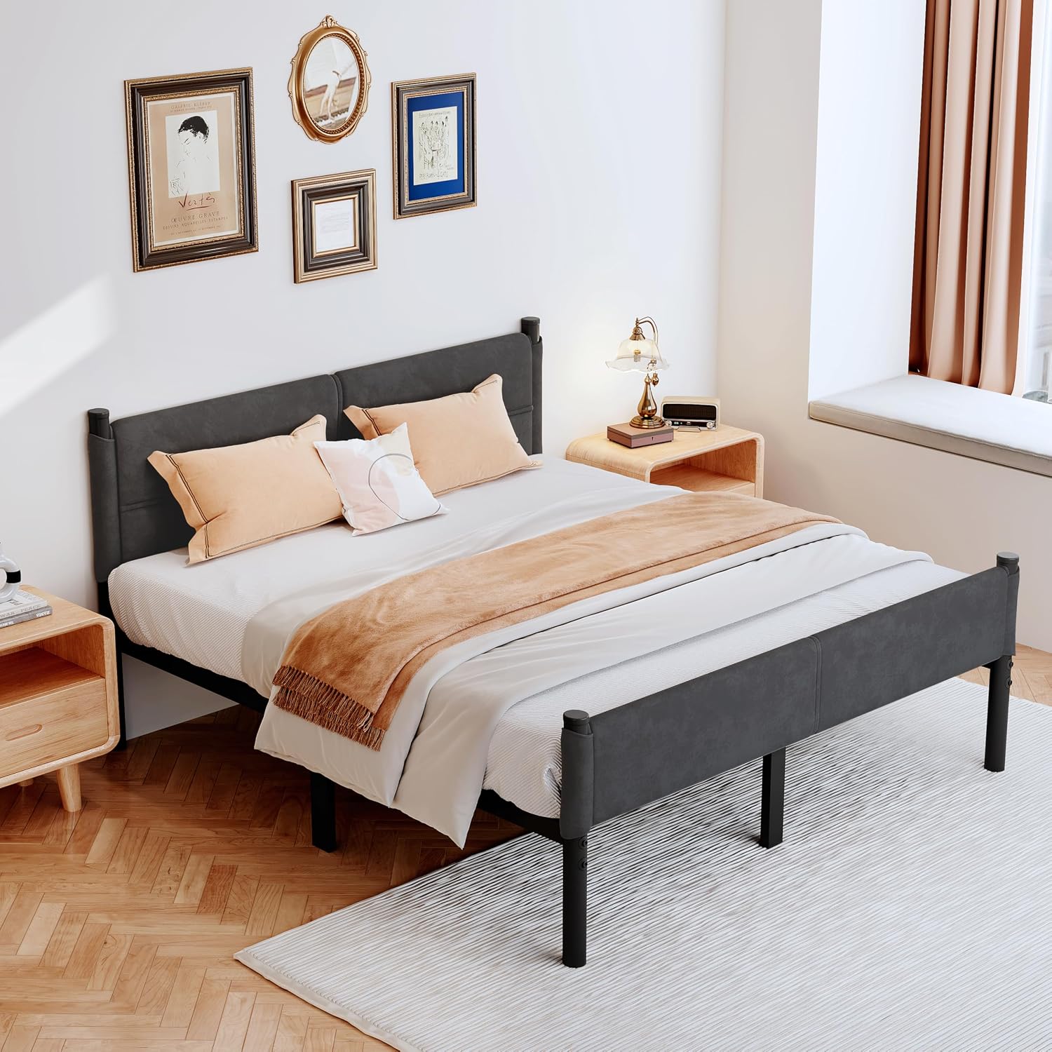 Metal Bed Frame,14Inch King Size Bed Frame with Storage Space,Heavy Duty Sturdy Mattress Foundation,Easy Assembly,No Box Spring Needed,King Grey