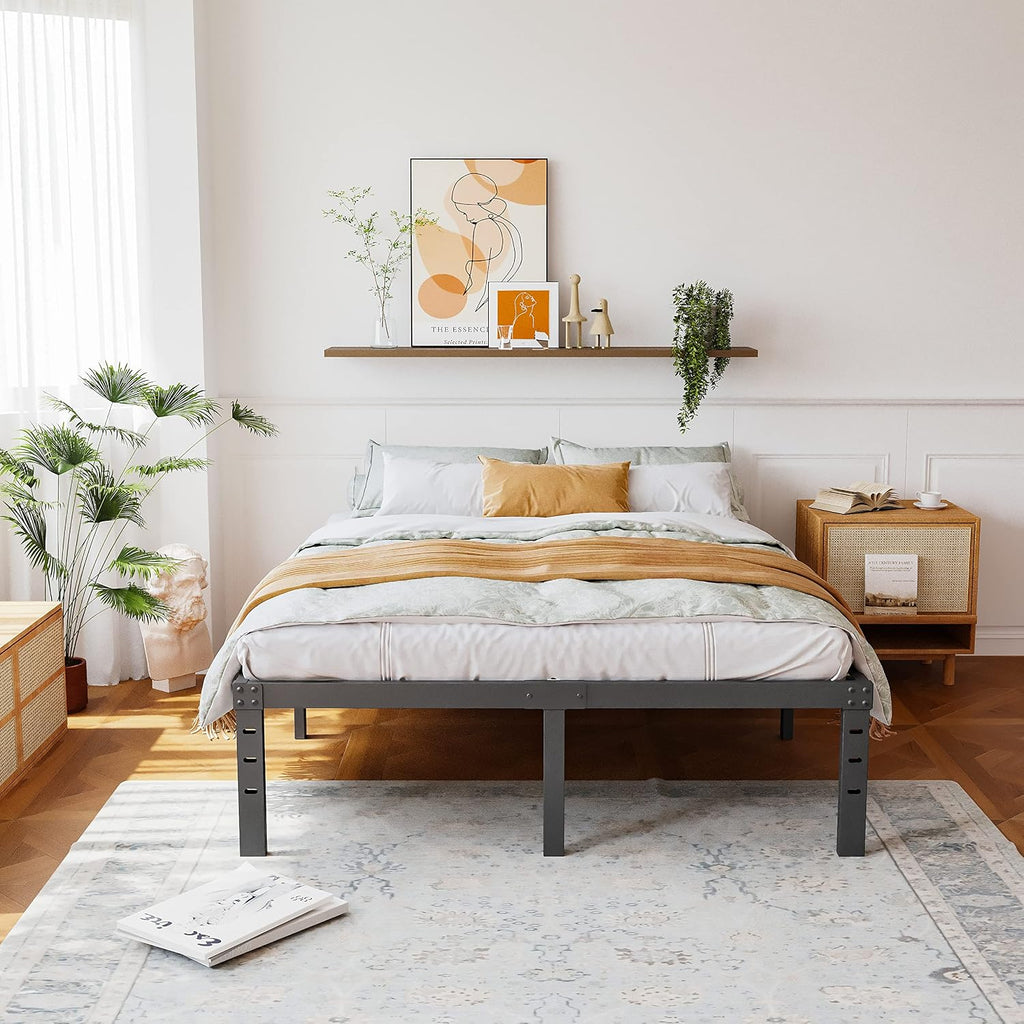 ZIYOO King Bed Frame 16 Inches Tall, 3 Inches Wide Wood Slats with 3500 Pounds Support, No Box Spring Needed for Foam Mattress, Underbed Storage Space, Easy Assembly, Noise Free-Black