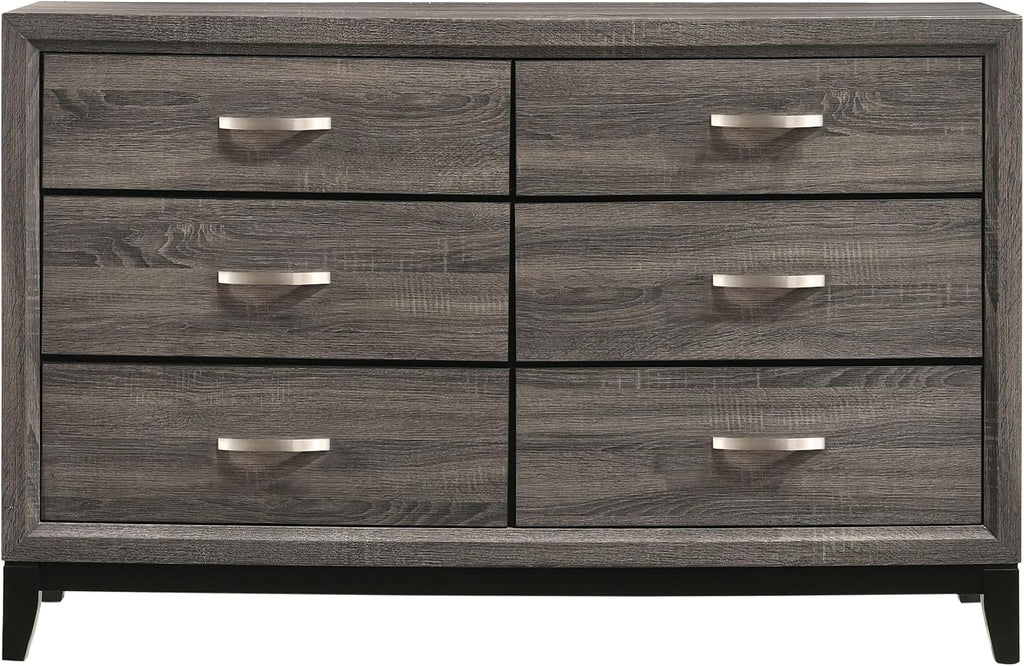 Simple Relax 4 Piece Wooden Eastern King Bedroom Set in Grey Oak and Black