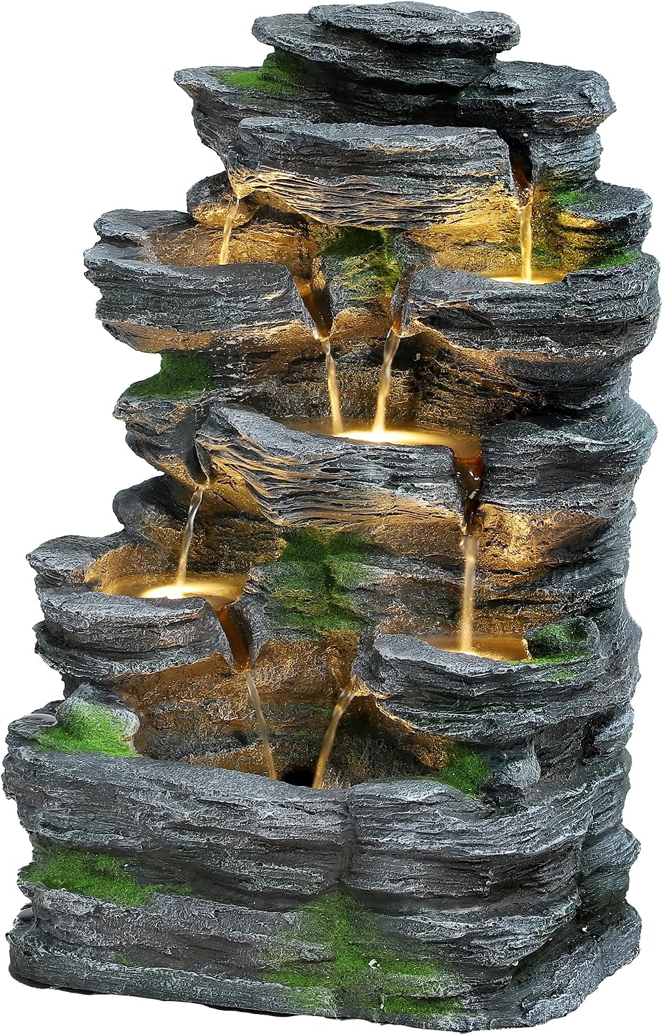 Cascading Rock Water Fountain Outdoor - Waterfalls Fountains with LED Lights, Outdoor/Indoor Resin Fountain for Patio, Garden, Backyard, Deck, Porch, Home Art Docor (24' H)