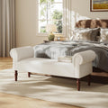 Merax 59' Upholstered Teddy Bench with Rolled Arms, End of Bed Bench with Cushion & Solid Wood Legs for Bedroom, Living Room, Entryway, White