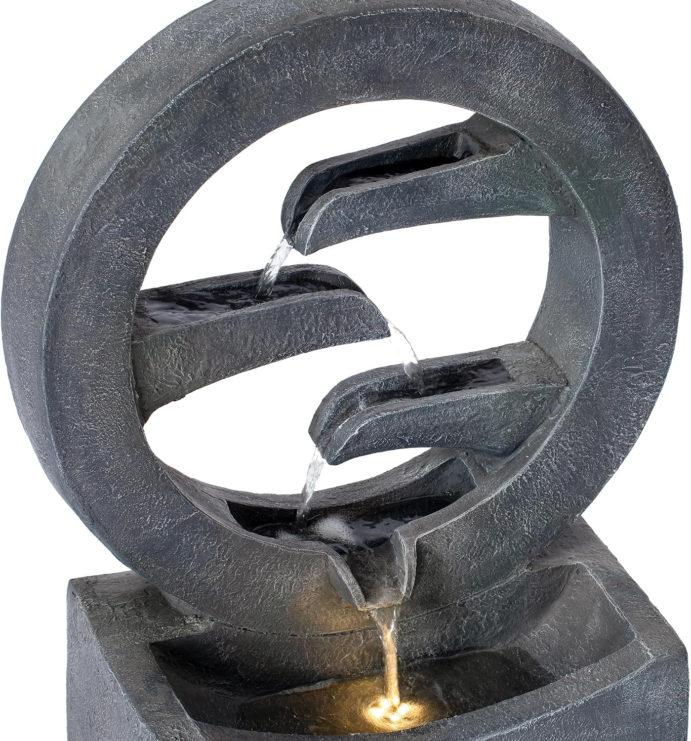 Merax 26.77' H Gray Circular Polyresin Outdoor Water Fountain with LED Light, Freestanding Modern Cascading Water Feature for Patio Garden Backyard Decor