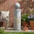 Merax 34.25' H Light Gray Metal Cutout Outdoor Water Fountain with LED Lights, Modern Freestanding Sphere-Top Water Feature for Patio Garden Backyard Decor