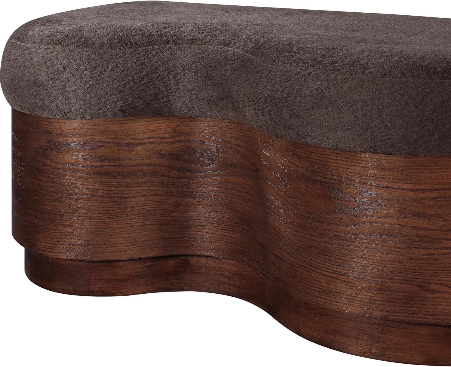 Meridian Furniture 22082Brown Savoy Collection Art Deco Bench with Soft Brown Velour Fur Fabric, Rich Brown Walnut Finish, Mix of Solid Wood & MDF, 60' W x 18.5' D x 18.5' H, Brown