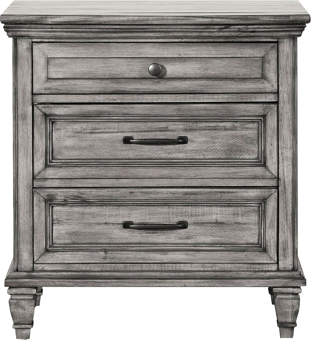 Coaster Home Furnishings Avenue Farmhouse 4-Piece Bedroom Set Eastern King Size Panel Bed Frame 68-inch Headboard Weathered Grey 224031KE-S4