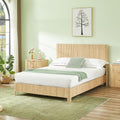 Queen Size Wood Bed Frame with Headboard, Modern Retro Oak Platform Beds Frames, Mid Century Rustic Wooden Bedroom Floor-BedFrame, No Box Spring Needed, Easy Assembly (Oak, Queen, Metal Base)