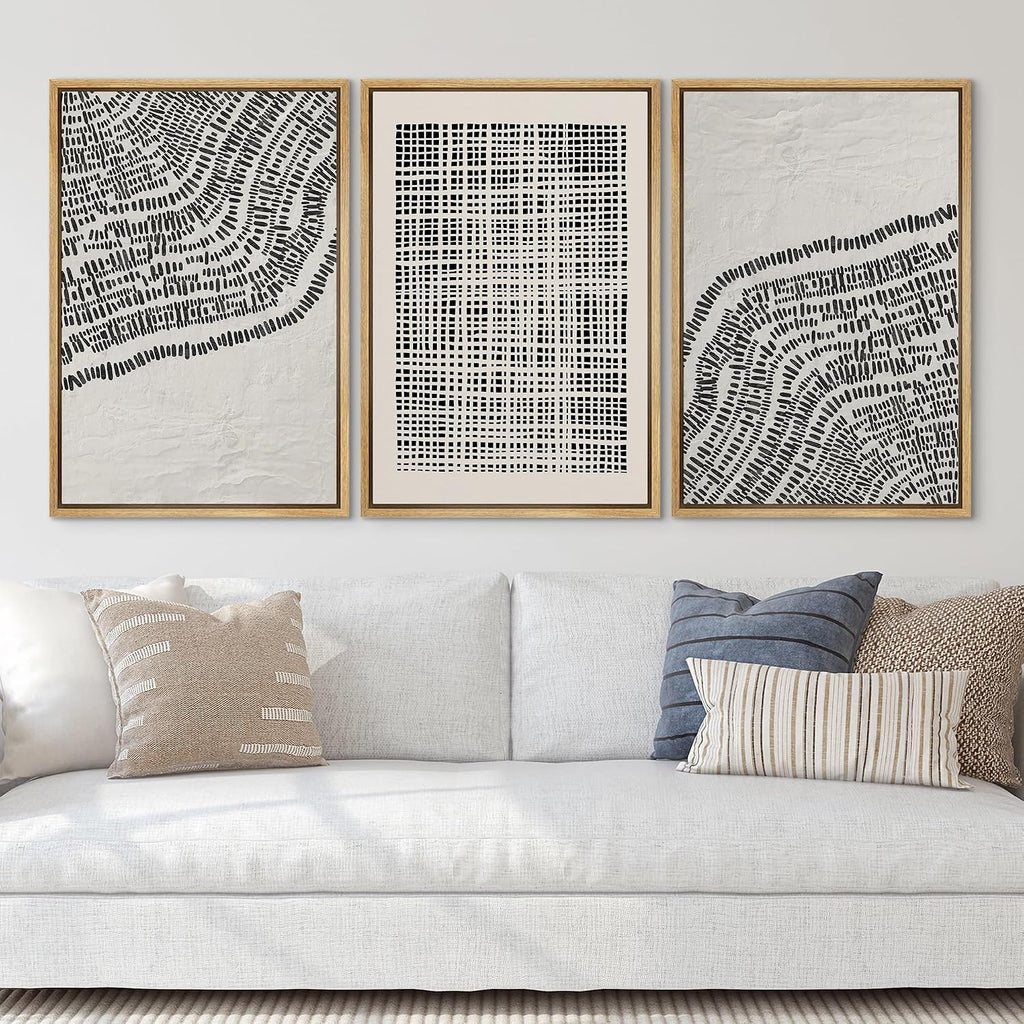 SIGNLEADER Framed Canvas Print Wall Art Set Minimalist Black and White Geometric Abstract Pattern and Line Illustrations Boho Decorative for Living Room, Bedroom, Office - 16'x24'x3 NATURAL