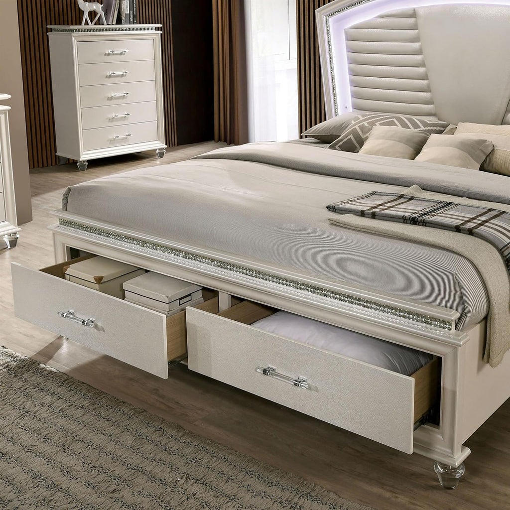Furniture of America FOA Plumley 3-Piece White Wood Bedroom Set - King + 2 Nightstands