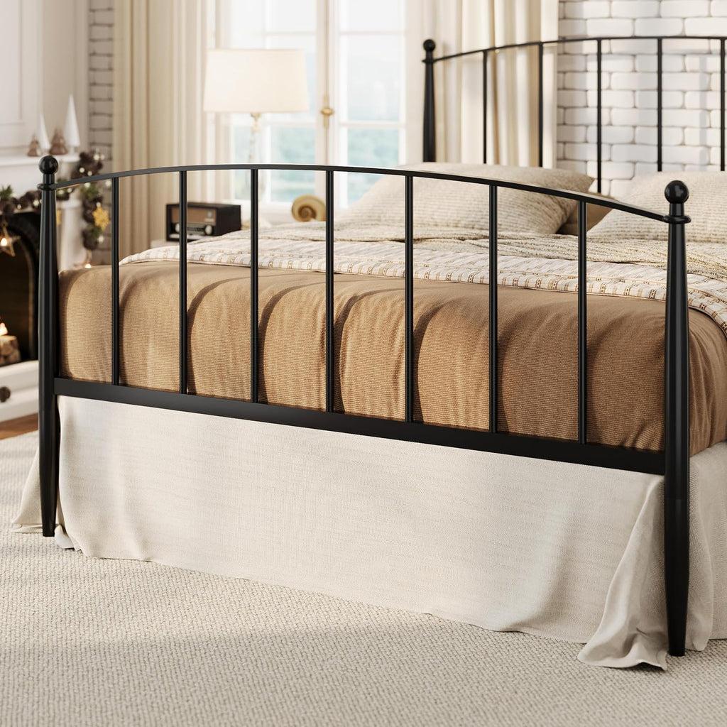 SHA CERLIN Queen Bed Frame, Metal Platform Bed with Victorian Style Iron-Art Headboard and Footboard, Easy Assembly, No Box Spring Needed, Black