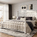 EnHomee 14.2' Metal Full Size Bed Frame with Tall Headboard & Footboard, LED Light Full Bed Frame, Strong Metal Slats Support and Noise-Free Design with Under Bed Storage/No Box Spring Needed/White