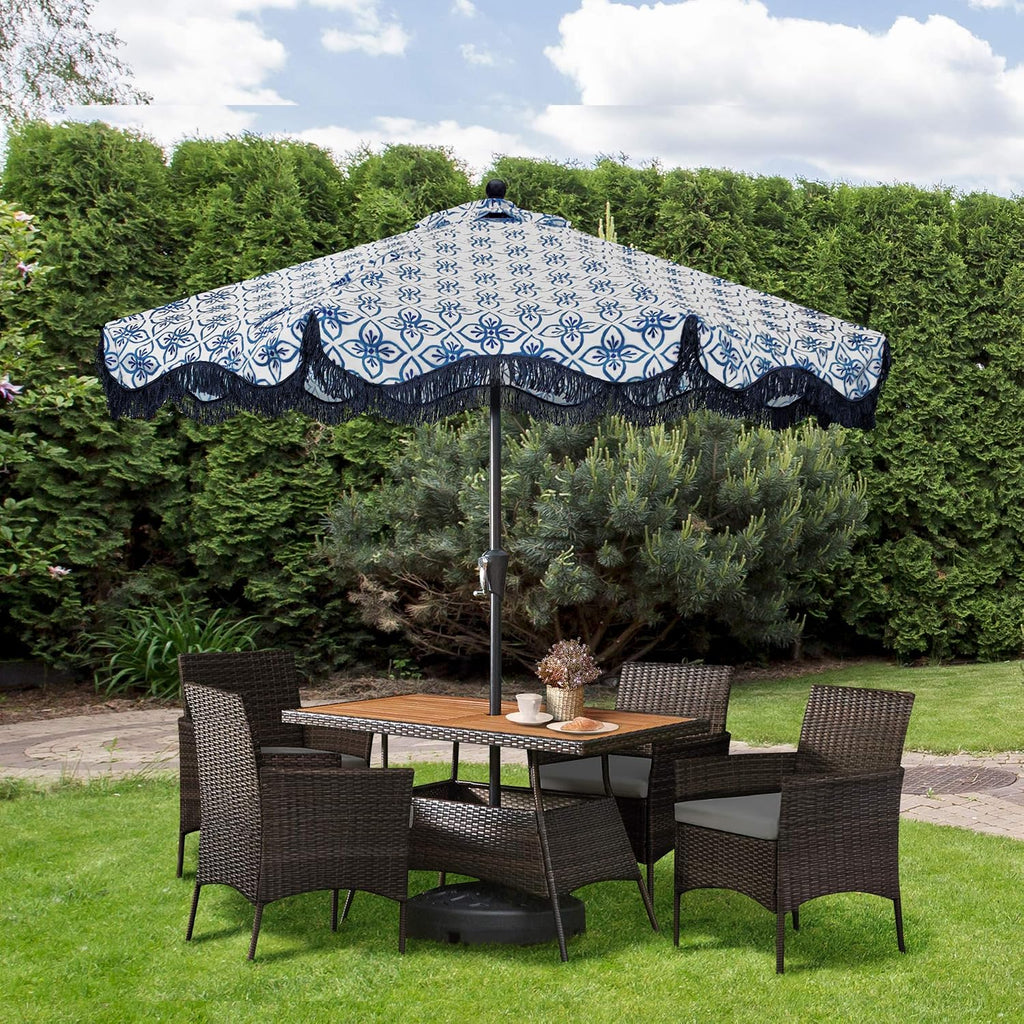 Teamson Home Outdoor 5-Piece PE Rattan and Acacia Wood Patio Dining Set with Four Chairs and Table, Brown