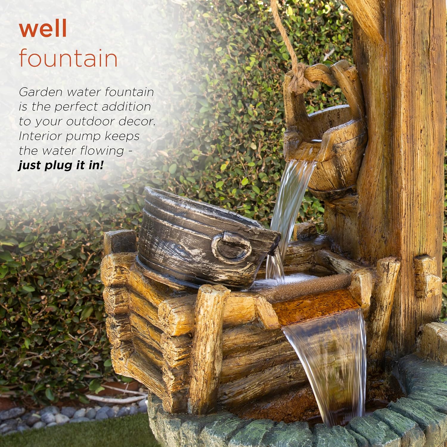 Alpine Corporation TZL128 Outdoor Floor Tiered Rustic Soothing Water Well Garden Waterfall Fountain for Garden, 50', Brown