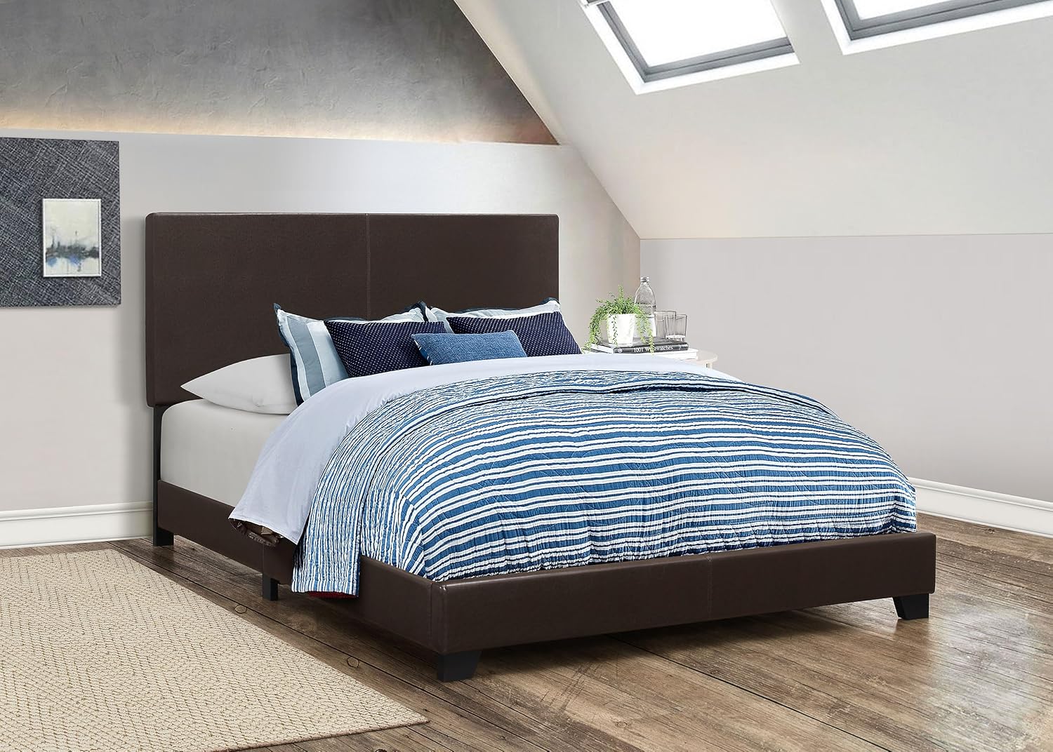 Coaster Home Furnishings - Dorian - Faux Leather Upholstered Panel Bed with Padded Headboard, Black Legs and Low Footboard - Bedroom - Full Size - Brown - 300762F