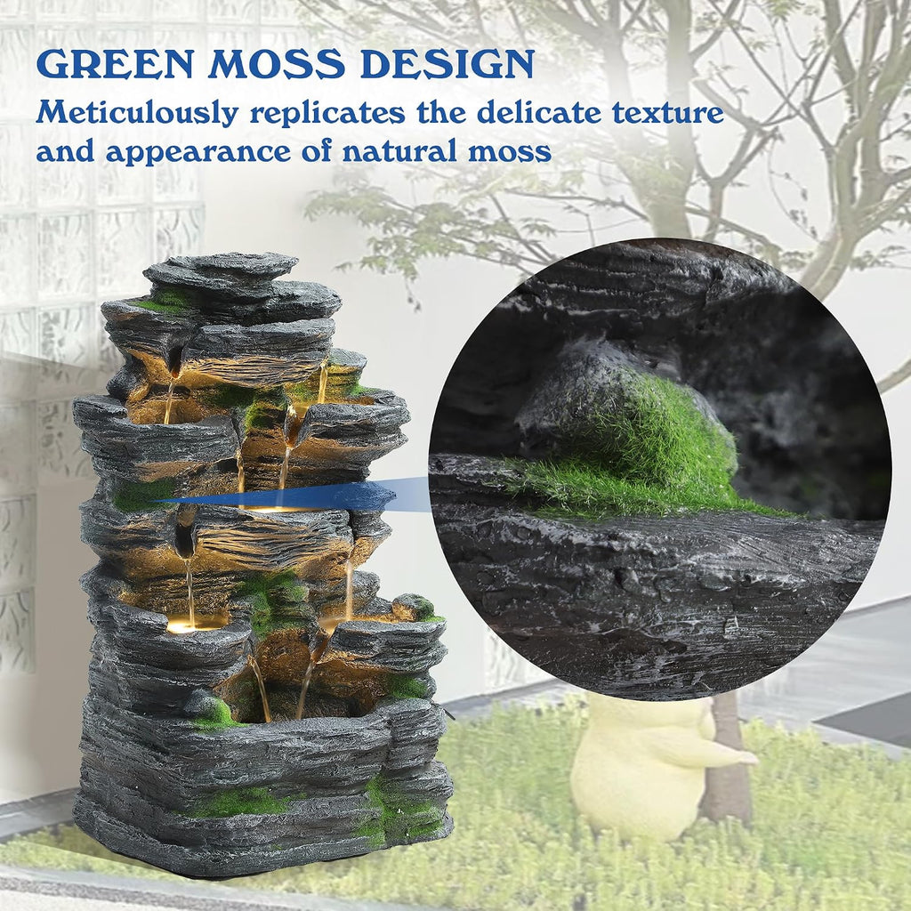 Cascading Rock Water Fountain Outdoor - Waterfalls Fountains with LED Lights, Outdoor/Indoor Resin Fountain for Patio, Garden, Backyard, Deck, Porch, Home Art Docor (24' H)