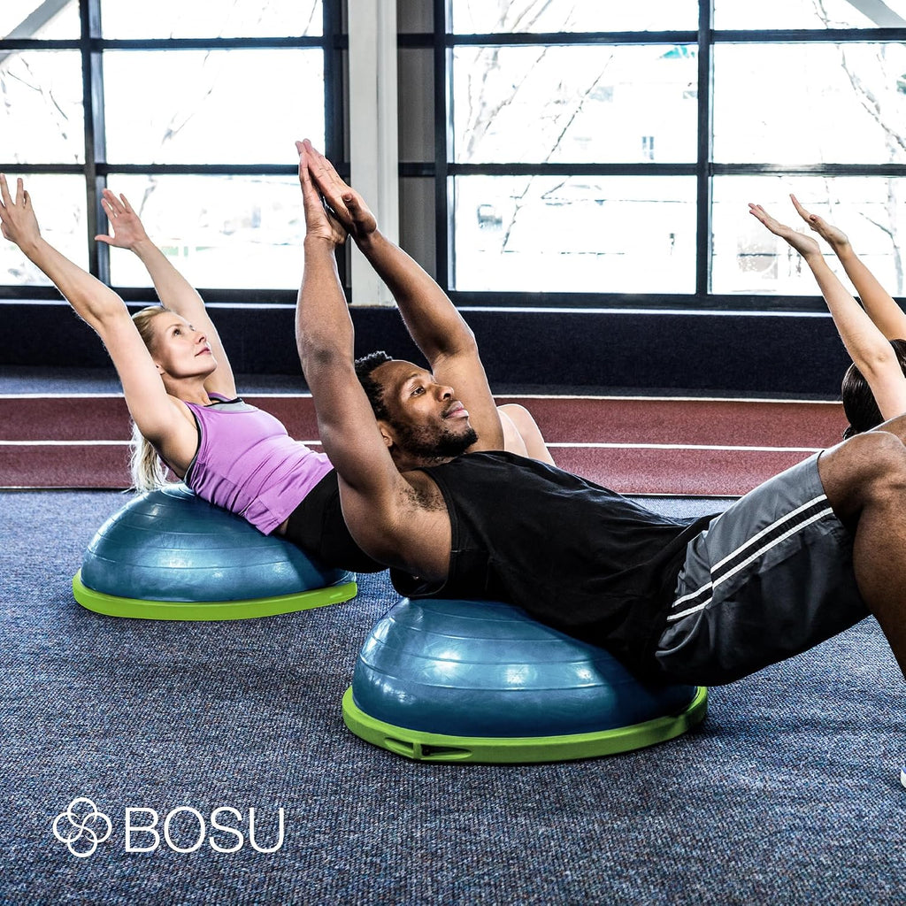 Bosu Balance Ball Exercise Trainer, Home Gym Equipment w/Guided Workouts & Pump, 26' Inflatable Fitness Platform for Strength Training, Standing, Balancing, and Core Workout