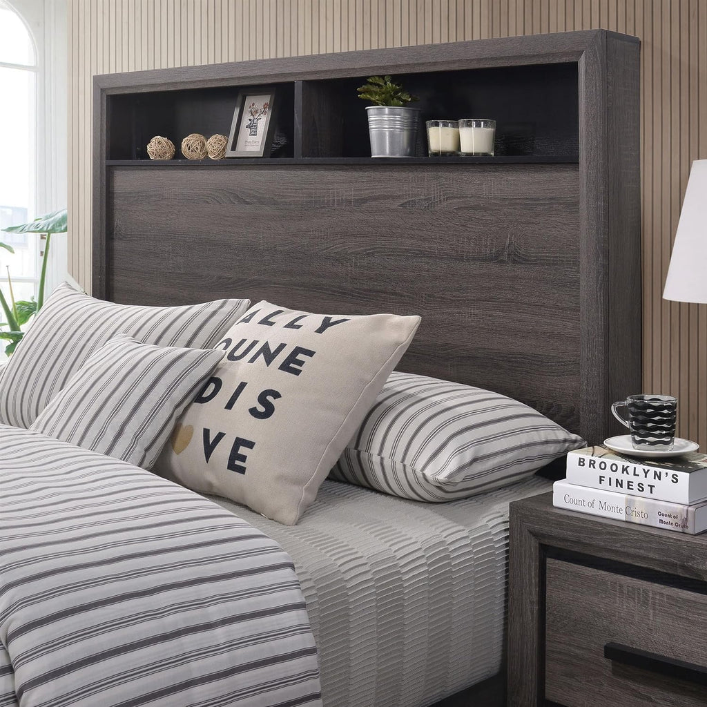Furniture of America FOA Drummond 3-Piece Gray Wood Panel Bedroom Set - King + 2 Nightstands