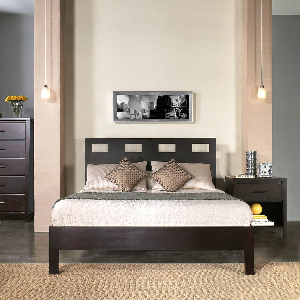 Modus Furniture Solid Wood Platform Bed, King, Riva - Espresso