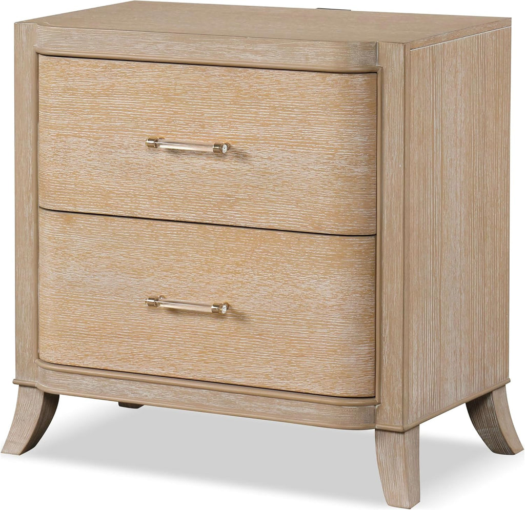 Furniture of America Saries Modern Solid Wood 2-Piece Bedroom Set with King Bed Frame and 2 Drawer Nightstand for Guest Room, Dorm, Home, Box Spring Needed, Natural Oak