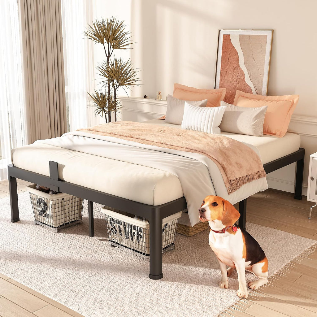 FUIOBYVV California King Bed Frame with Round Corner Edge Legs 18 inch High 3500 lbs Heavy Duty Metal Platform Bed Frame King Size No Box Spring Needed/Noise Free/Steel Slat Support/Non-Slip Black