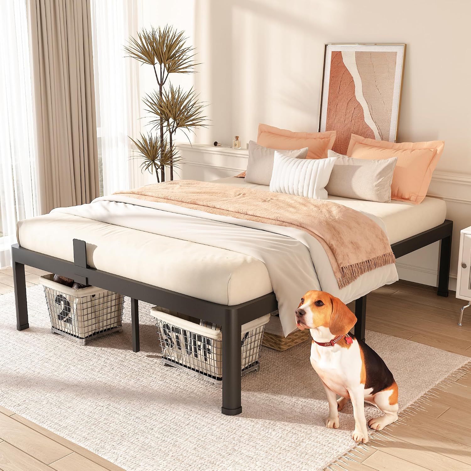 FUIOBYVV California King Bed Frame with Round Corner Edge Legs 18 inch High 3500 lbs Heavy Duty Metal Platform Bed Frame King Size No Box Spring Needed/Noise Free/Steel Slat Support/Non-Slip Black