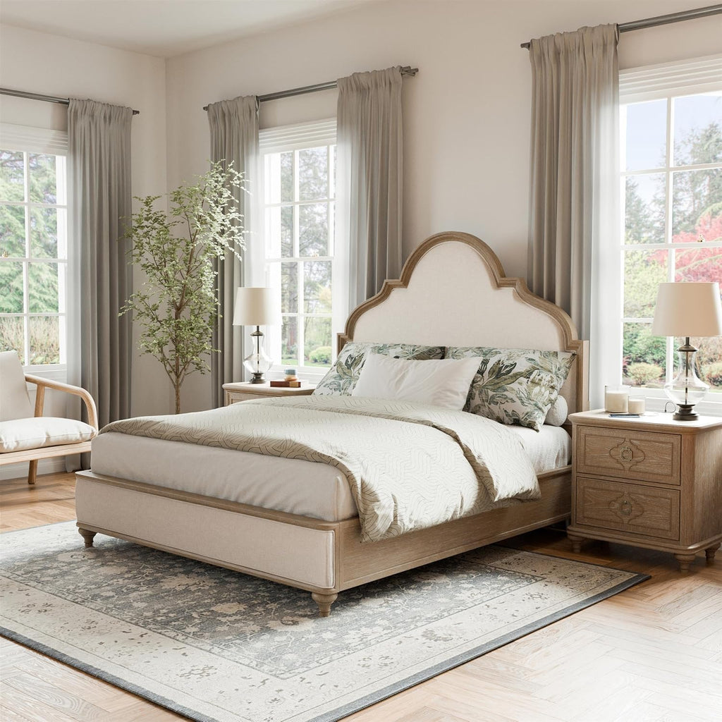 Furniture of America Weile Art Deco Solid Wood 3-Piece Bedroom Collection with Bed Frame and 2-Drawer Nightstands Set of 2, Box Spring Required, Rustic Oak, Queen