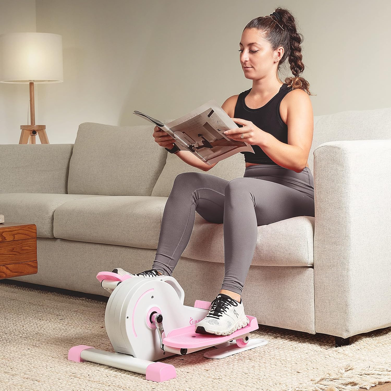 Sunny Health & Fitness Under Desk Pedal Elliptical Machine, Adjustable Resistance Leg Exerciser Office Home Workout While Sitting for Seniors