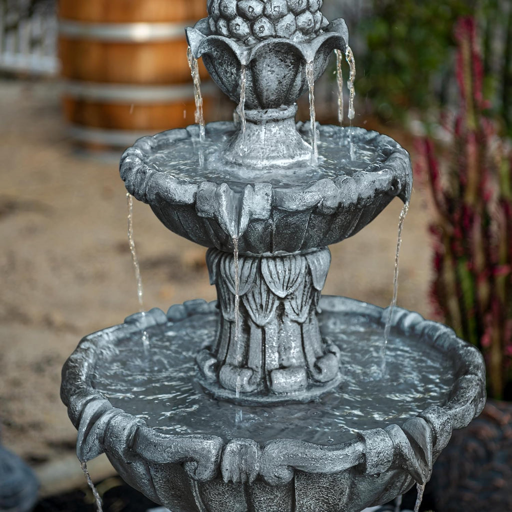 XBrand 58.3' 3-Tier Outdoor Freestanding Water Fountain - Classic Leaf Design, White Resin, Large Bird Bath with Pump - Ideal for Yard, Lawn and Garden, Porch Décor
