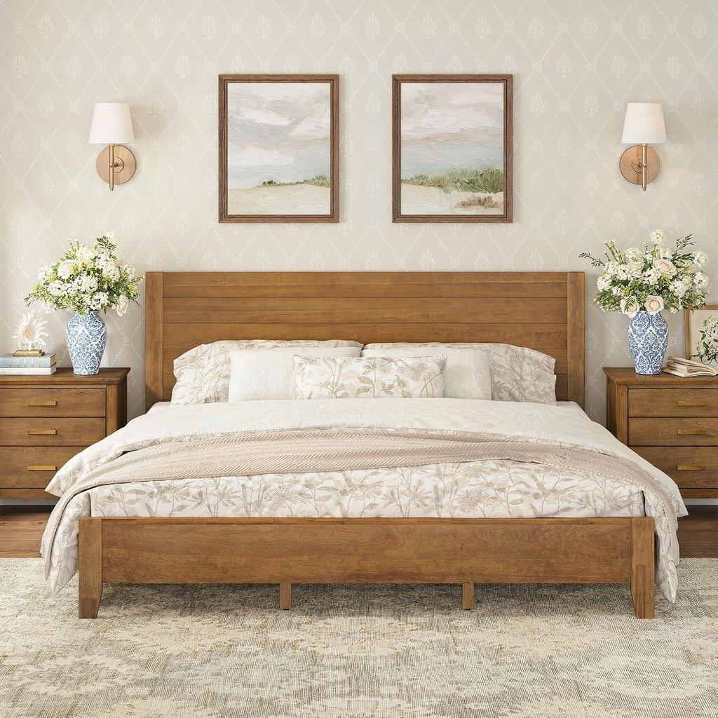 Cozyman Wood Platform Bed Frame King Size with Headboard, Camas King, Acacia Wood, No Box Spring Needed, Easy Assembly, Dark Wood