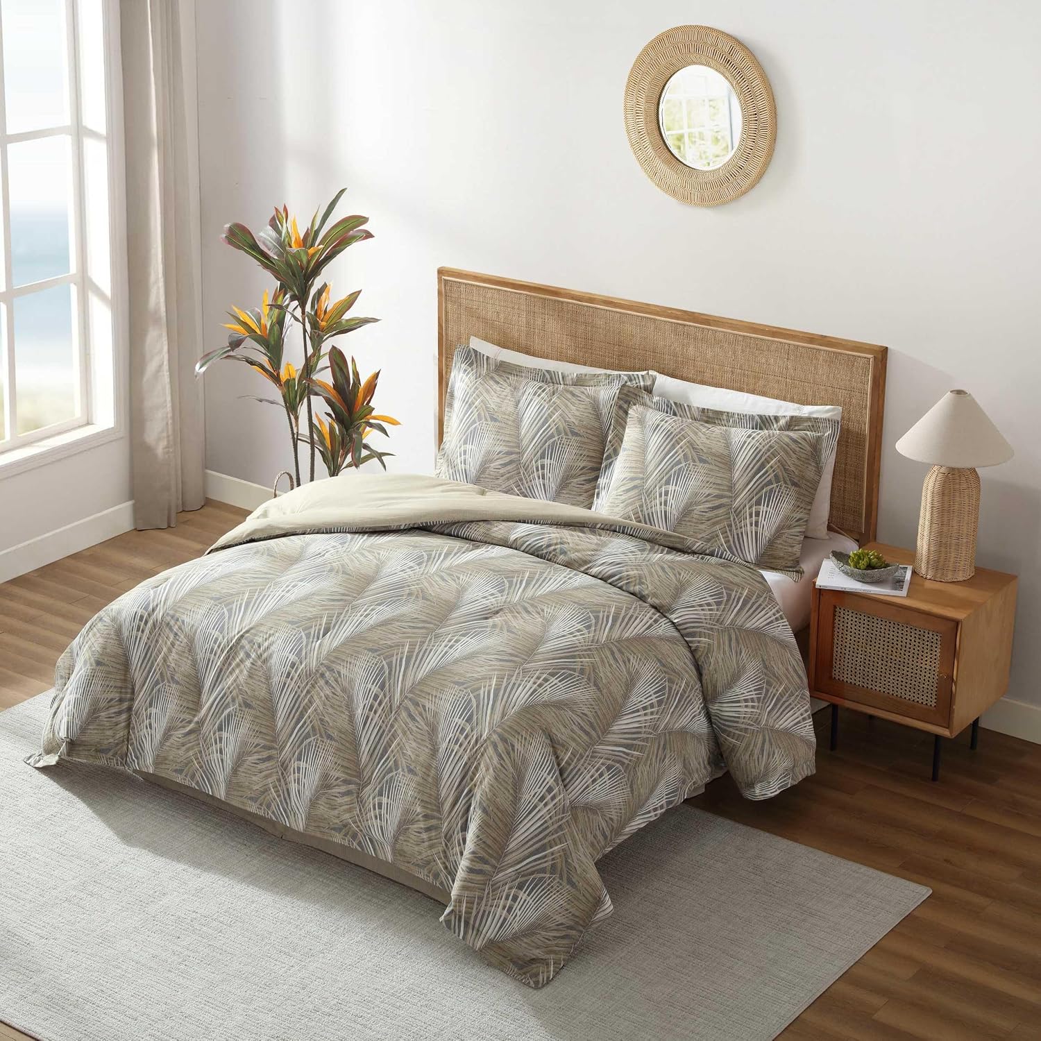 Tommy Bahama - California King Comforter Set, Cotton Bedding with Matching Shams & Bedskirt, Medium Weight Bedding Set for All Seasons (Raffia Palms Brown, California King)