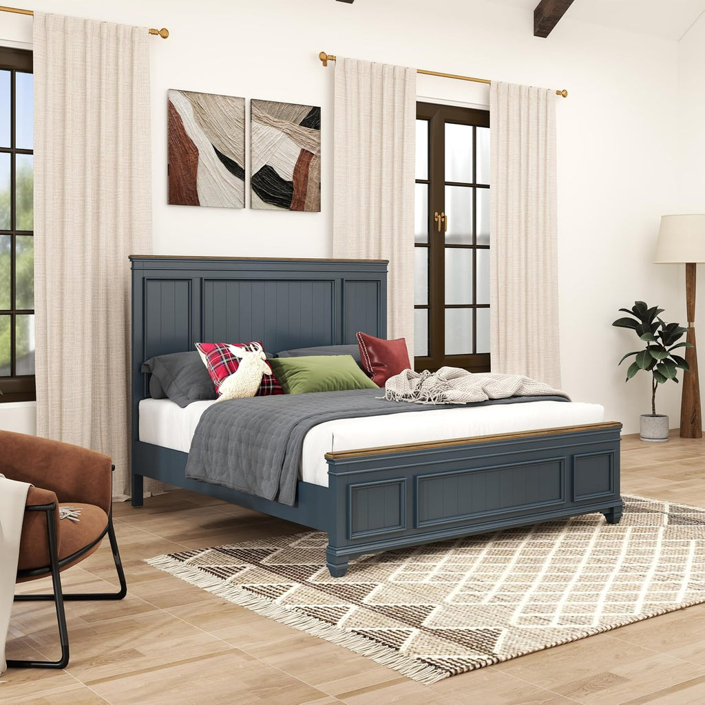 Roundhill Furniture Riverton Shiplap Wood Panel Bed, Slate Blue