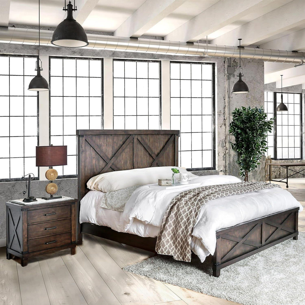 Furniture of America FOA Andrew 2pc Dark Walnut Solid Wood Bedroom Set - Cal King + Nightstand