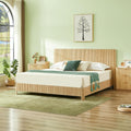 King Size Wood Bed Frame with Headboard, Modern Retro Oak Platform Beds Frames, Mid Century Rustic Wooden Bedroom Floor-BedFrame, No Box Spring Needed, Easy Assembly (Oak, King, Metal Base)