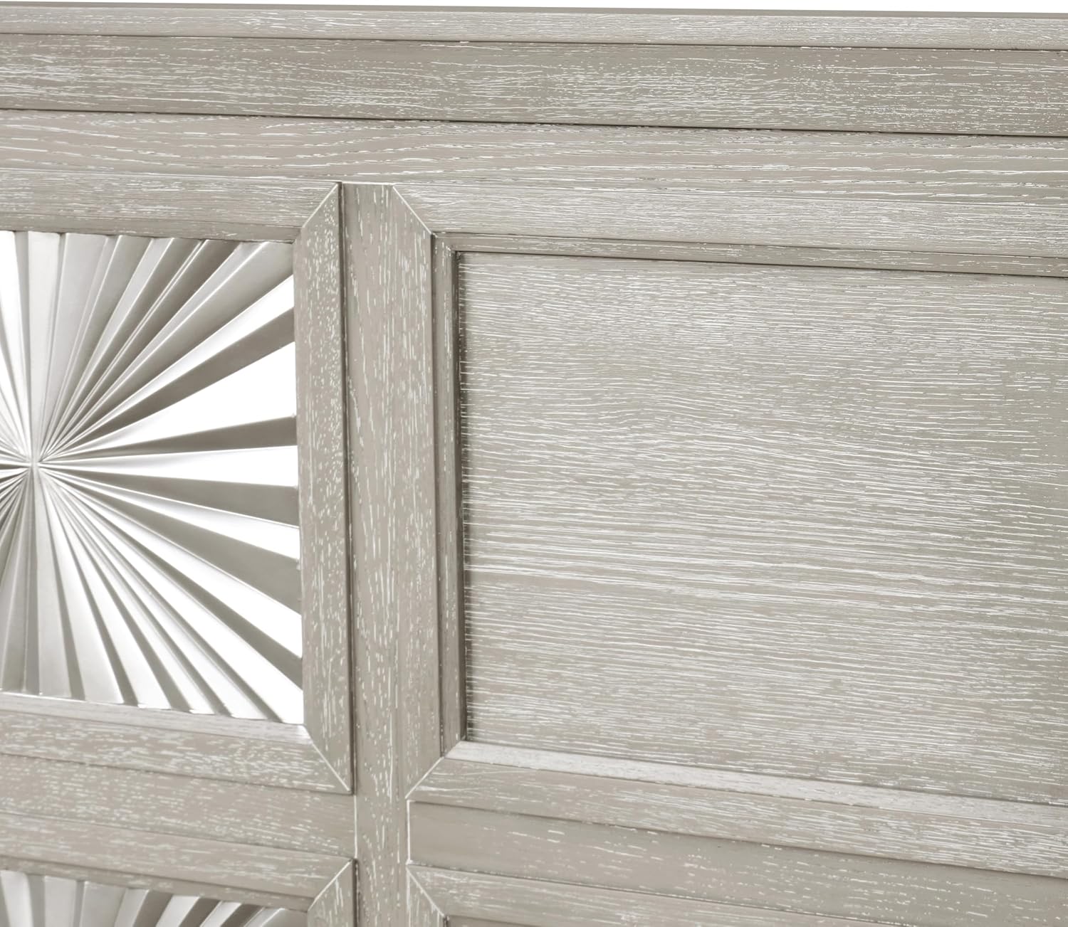Furniture of America Narella Modern Wood 3-Piece Bedroom Set with Sunburst Pattern, Nickel Brushed Wire Hardware, Felt-Lined Top Drawers, Bracketed Feet, Box Spring Needed, Queen, Light Gray