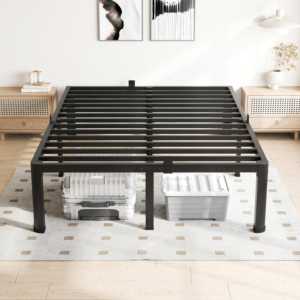 VIPSHOW 12 Inch California King Bed Frame, 3500Lbs Heavy Duty Metal Platform with Round Corner Legs Mattress Slide Stopper, Steel Slat Support No Box Spring Needed, Noise Free, Non-Slip, Easy Assembly