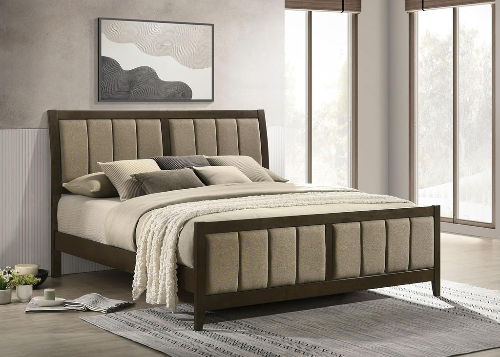 Coaster Home Furnishings - Wilkes - Wood - Upholstered Eastern King Panel Bed with Vertical Channel Tufting, Tapered Legs, and Padded Headboard and Footboard - Bedroom - Dark Cocoa - 224421KE