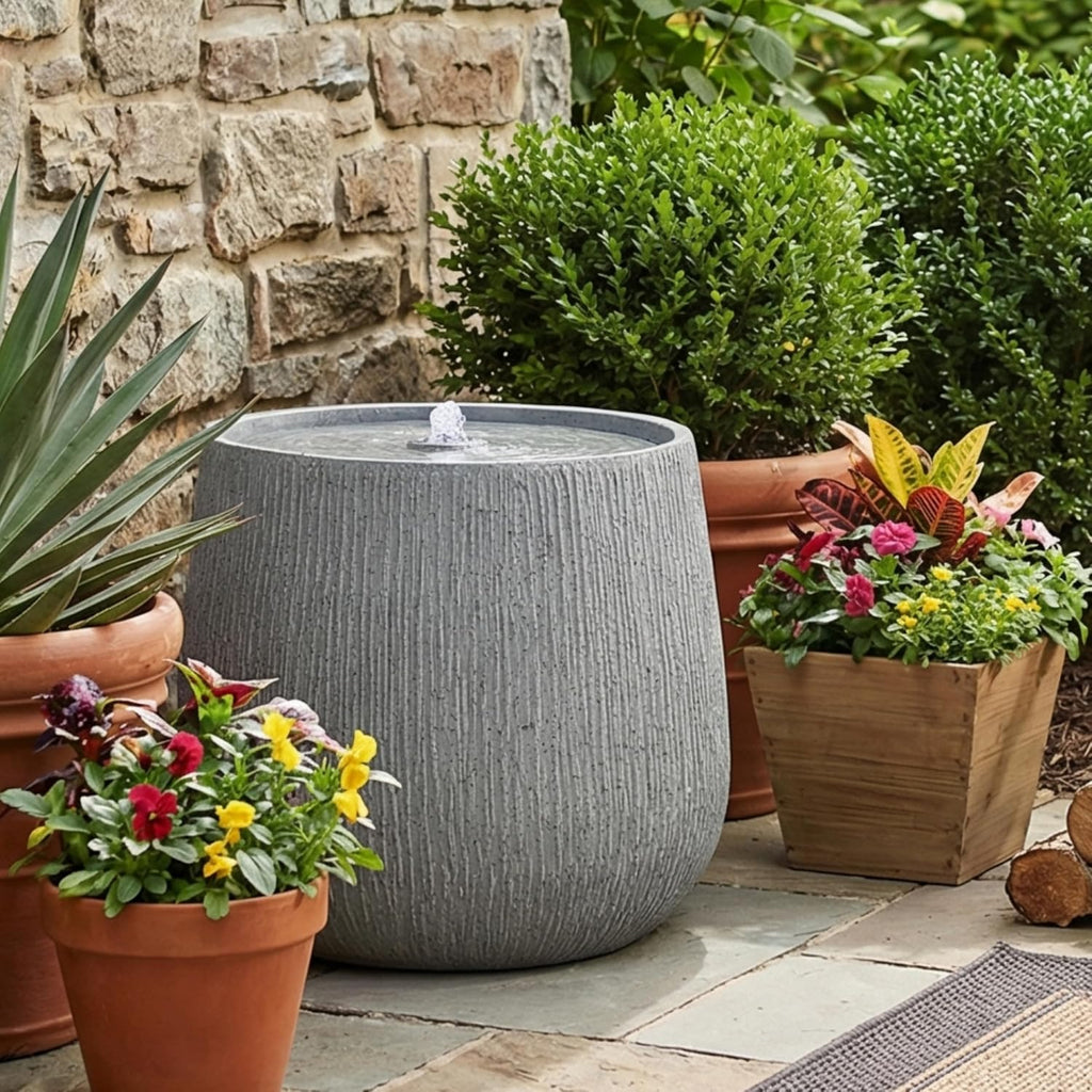 Merax 12.99' H Gray Polyresin Outdoor Water Fountain, Bowl-Shaped Water Feature with LED Light for Patio Deck Yard Decor