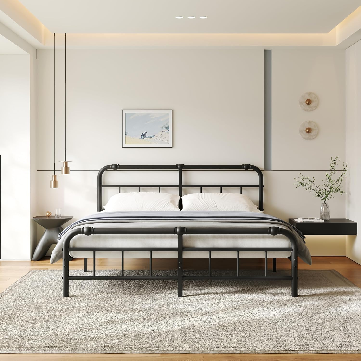 ZIYOO King Bed Frame with Headboard and Footboard, 14 Inch Heavy Duty Metal Platform Bed, 1500 lb Weight Capacity, No Box Spring Needed, Noise Free Easy Assembly, Black