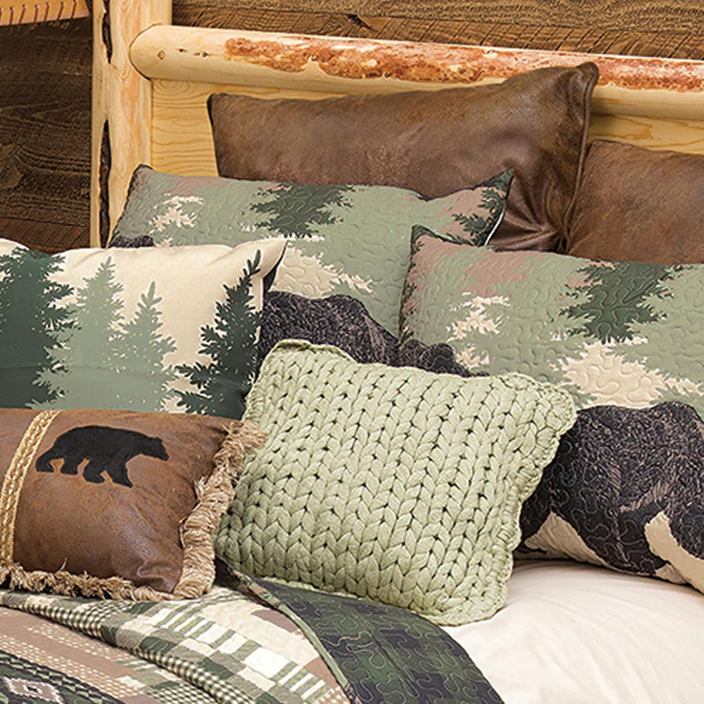 BLACK FOREST DECOR Black Bear Log Cabin Quilt Bed Set - Queen – Rustic 90' x 90' Quilt with Shams