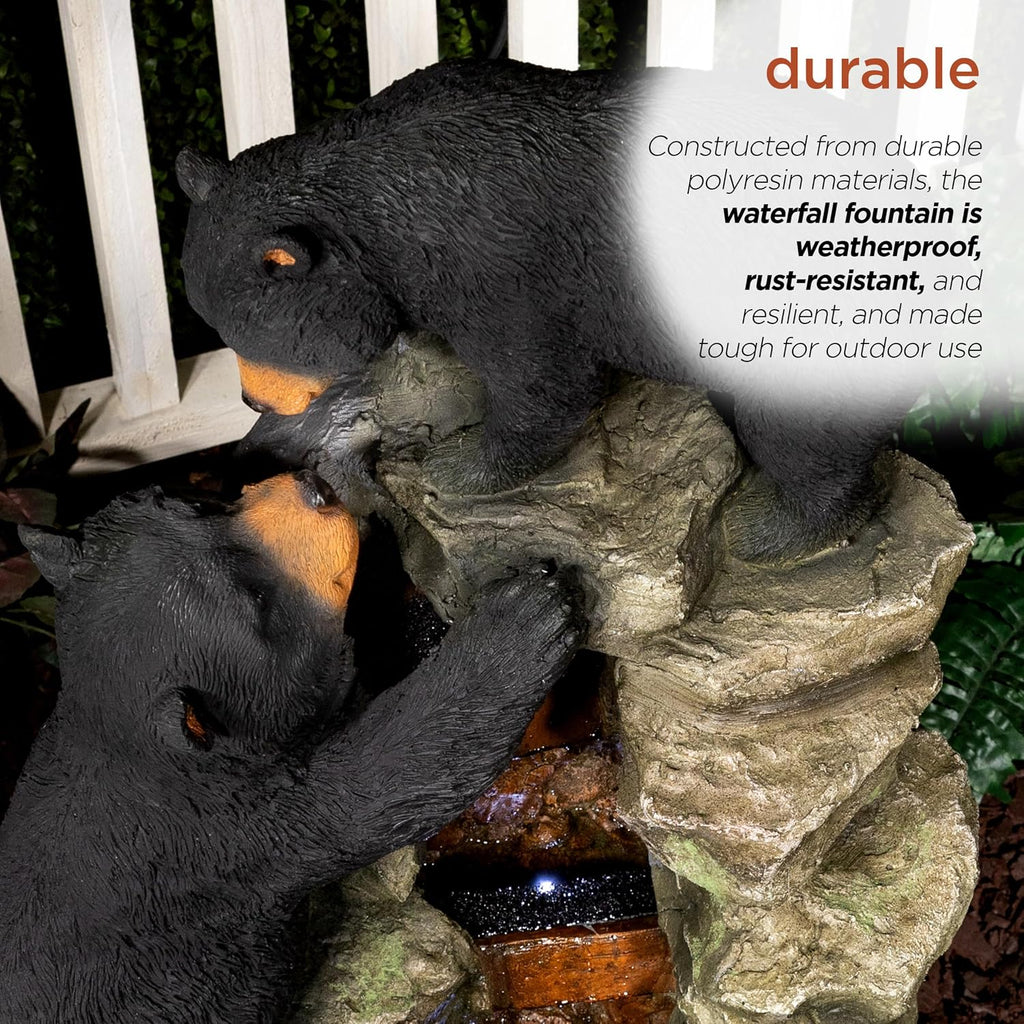 Alpine Corporation 36' Tall Indoor/Outdoor 2 Bears Climbing Rainforest Water Fountain with LED Lights, Cascading Wildlife Water Feature for Garden, Patio, and Home Decor, Brown