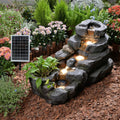 38.2' L Solar Water Fountain Outdoor Garden 5 Tiers Floor Standing Rock Natural Waterfall Outdoor Fountains with LED Lights and Planting Pot for Patio, Porch,Backyard,Home Art Decor